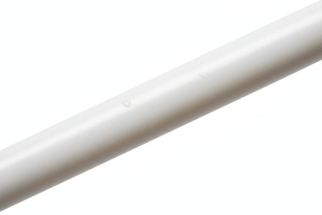Macro close-up of PTFE coating surface on EMERALD guidewire shaft under raking light revealing uniform lubricious layer