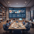 Clinical education hub with large screen displaying Cordis education dashboard with video courses and CME tracker