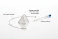 ANGIOGUARD RX Emboli Capture Guidewire System studio shot showing 0.014-inch wire, partially expanded filter basket, and retrieval catheter with component labels