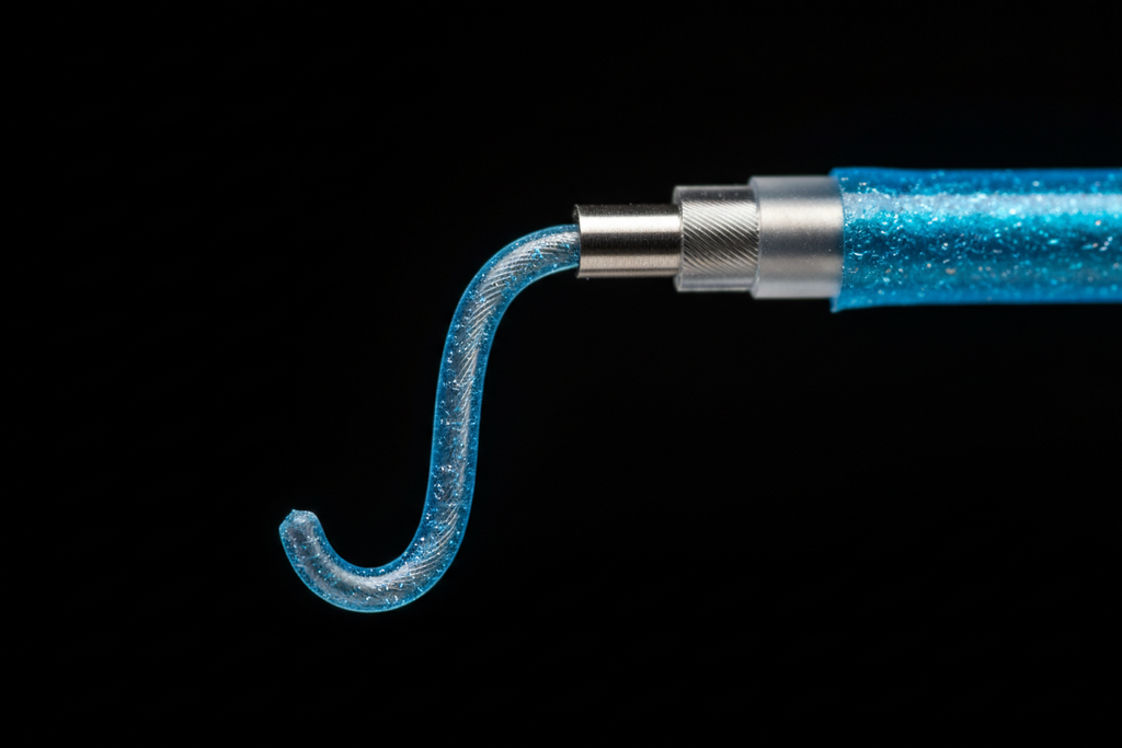EMERALD Diagnostic Guidewire — Close-up detail of nitinol core wire cross-section and soft J-tip atraumatic tip geometry