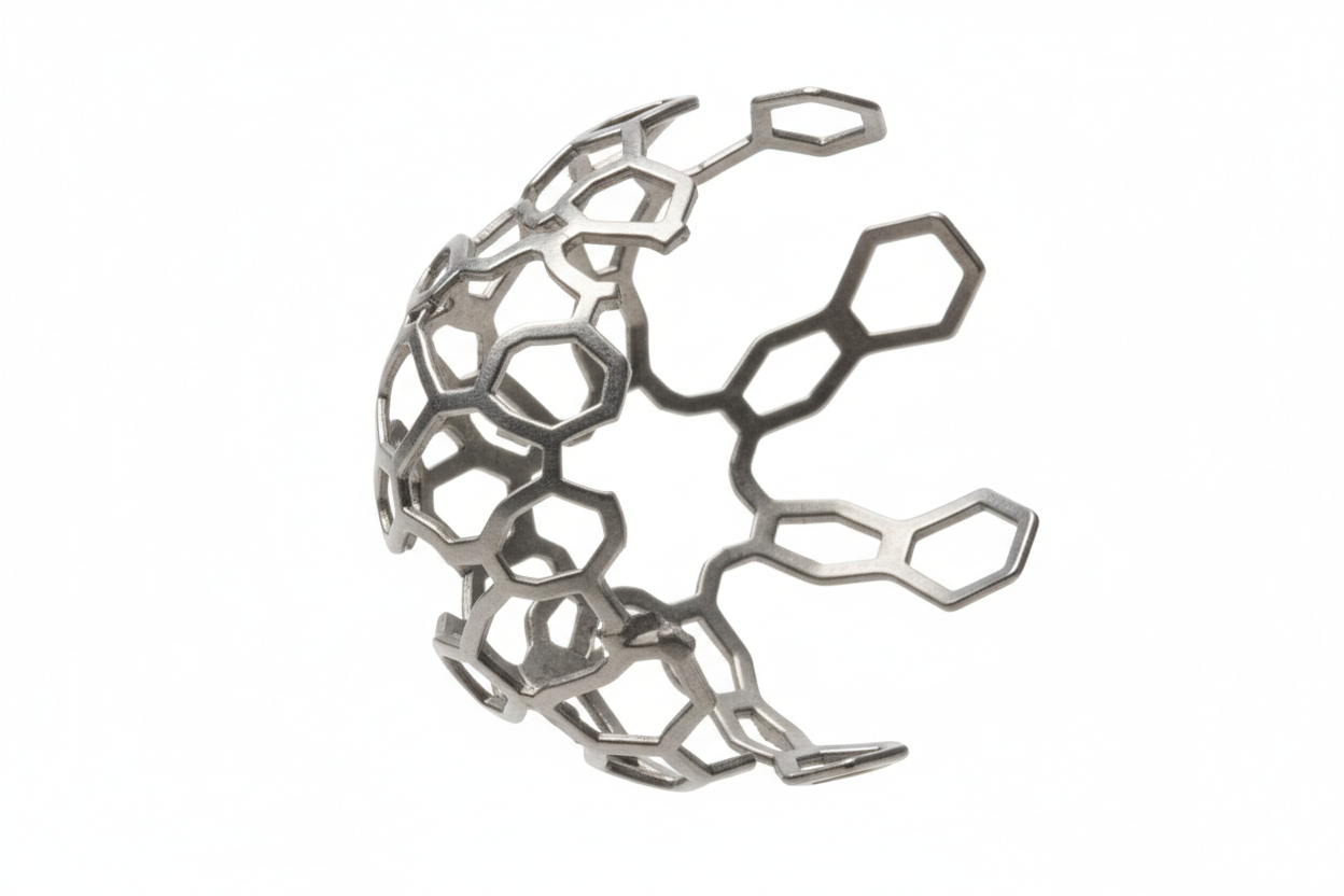 Macro close-up of nitinol stent demonstrating thermal shape memory expansion as struts bloom to programmed diameter at body temperature